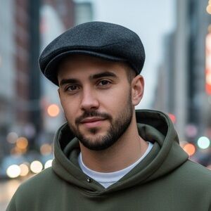 Classic Dark Gray Wool Flat Cap L/XL.